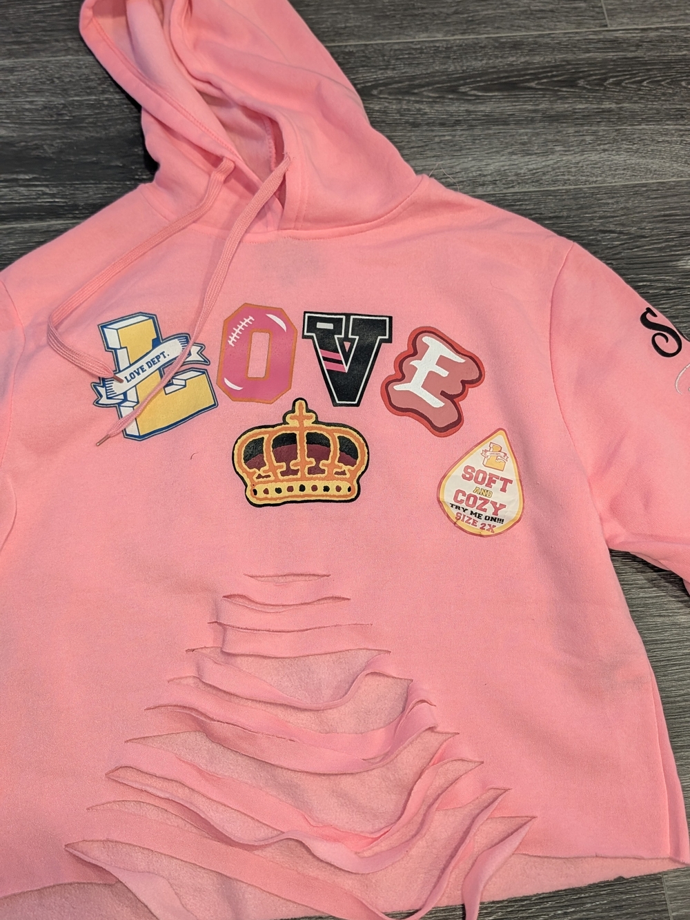 Women's Pink 'LOVE' Patch Hoodie with Crown Detail